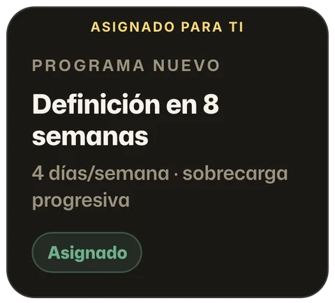 Un programa nuevo asignado por el coach: Definición en 8 semanas, 4 días por semana con sobrecarga progresiva.
