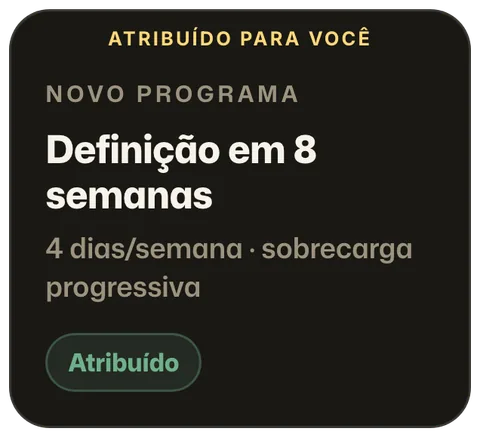 Um novo programa atribuído pelo coach: Definição em 8 semanas, 4 dias por semana com sobrecarga progressiva.