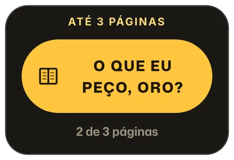 Card do ORO Menu com o botão O que eu peço, Oro? e 2 de 3 páginas do cardápio adicionadas.